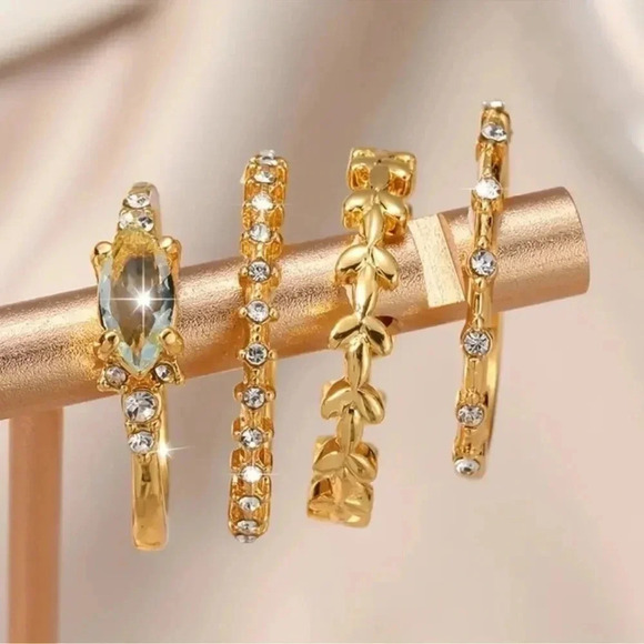 2 LEFT! 4 Piece Gold Zirconia Plated Rhinestone Ring Set - Picture 5 of 5